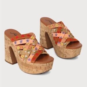 Free People Multicolor Floral Platform Sandals